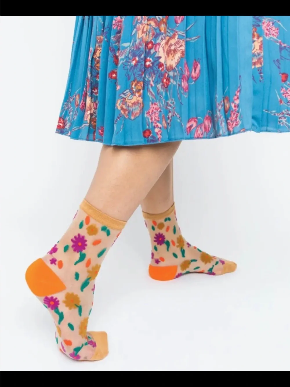 Sock Candy Ditsy Floral Sheer Black Crew Ankle Sock. Price firm.